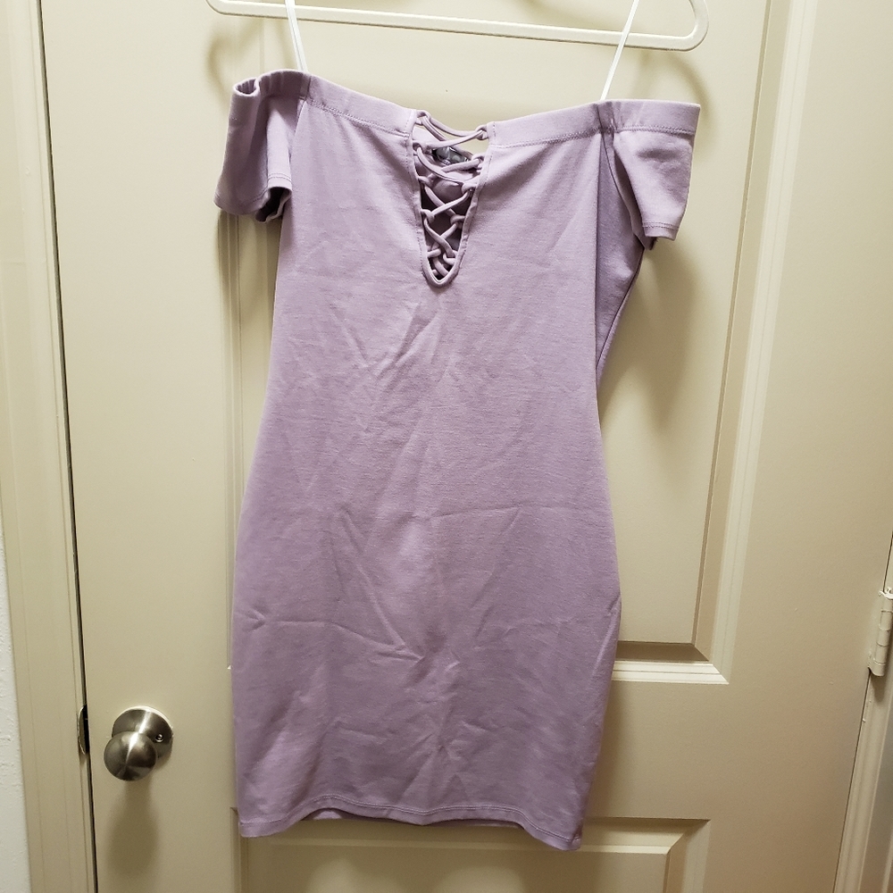 NWT G by Guess lilac Sadie off shoulder mini dress